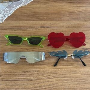 Trendy Sunglasses Set - Red Hearts, Blue Flames, Silver, and Green